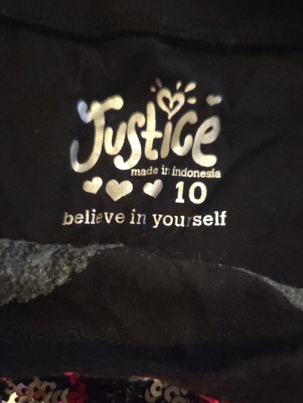 Justice Black Short Sleeve Tee with Pink Sequin Heart